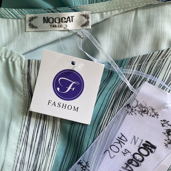 Noogat button up draw string hem striped tunic blouse NWT - Picture 3 of 4